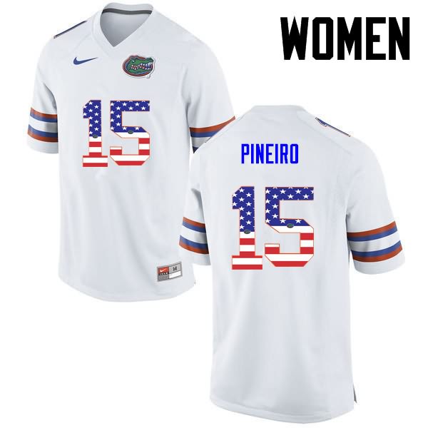 NCAA Florida Gators Eddy Pineiro Women's #15 USA Flag Fashion Nike White Stitched Authentic College Football Jersey YQW5164VS